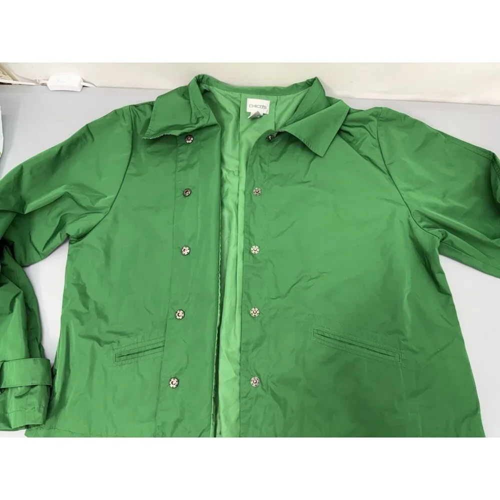 Chico’s Short Jacket Snap Front Lightweight Pockets Green Womens 3 US L - Picture 6 of 11